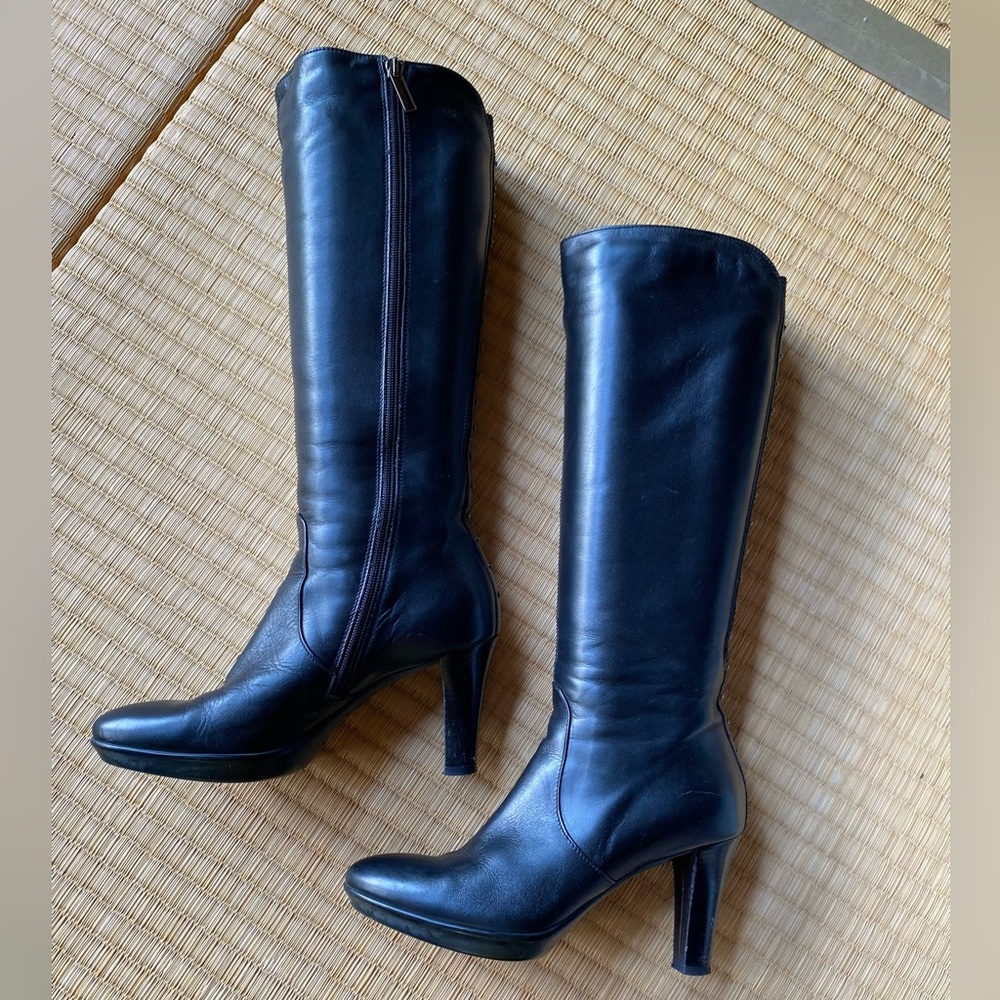 Aquatalia Italian, fully weatherized, knee-high leather boots.